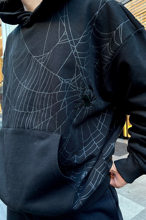 Baskılı Siyah Oversize Sweatshirt SW612
