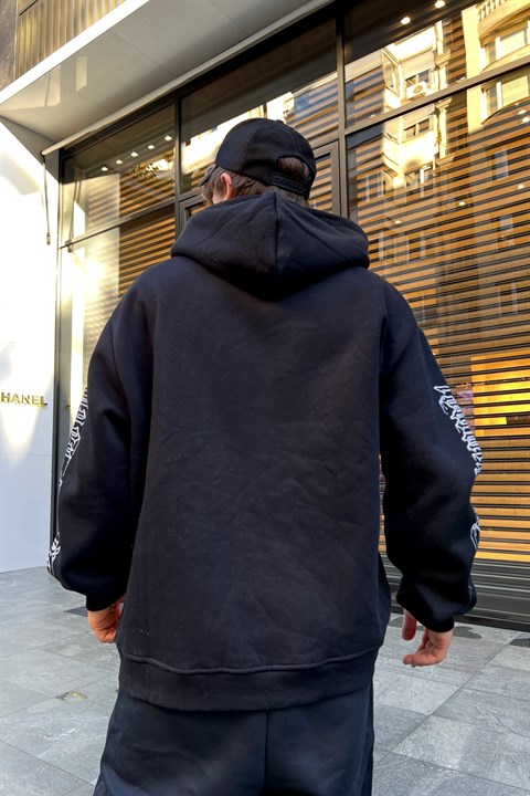 Baskılı Siyah Oversize Sweatshirt SW611