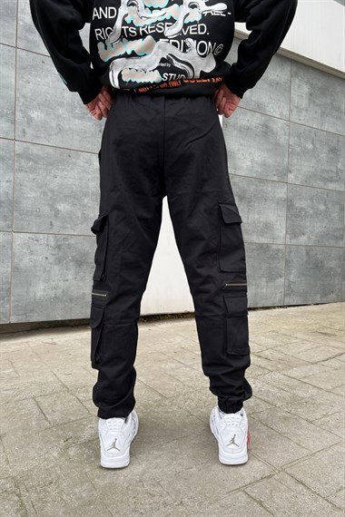 Siyah Fermuar Detay Kargo Pantolon P495